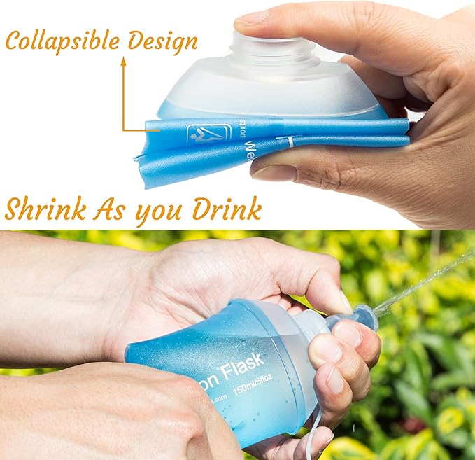 J.CARP 500ml Soft Flask Running Water Bottles, TPU Foldable Running Hydration Flask for Hydration Pack Cycling Hiking Climbing Outdoors Motorbike