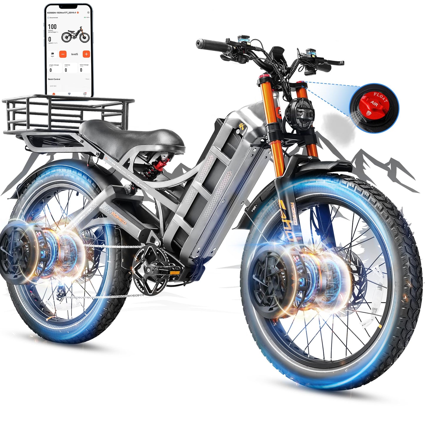 eAhora Romeo Pro Ⅱ (2025 Upgrade) 4000W Electric Bike for Adult, 52V 70Ah Dual Motor Ebike 200+Miles, 46Mph Fastest Electric Bike Full Suspension, 26 * 4.0" Fat Tire Electric Mountain Bike UL2849