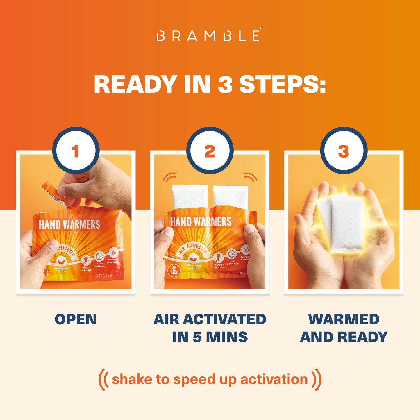 Bramble Hand Warmers Disposable - 20 Pack - Pocket Warmers for Hiking, Outdoor Activities, Skiing - 8 Hours of Heat