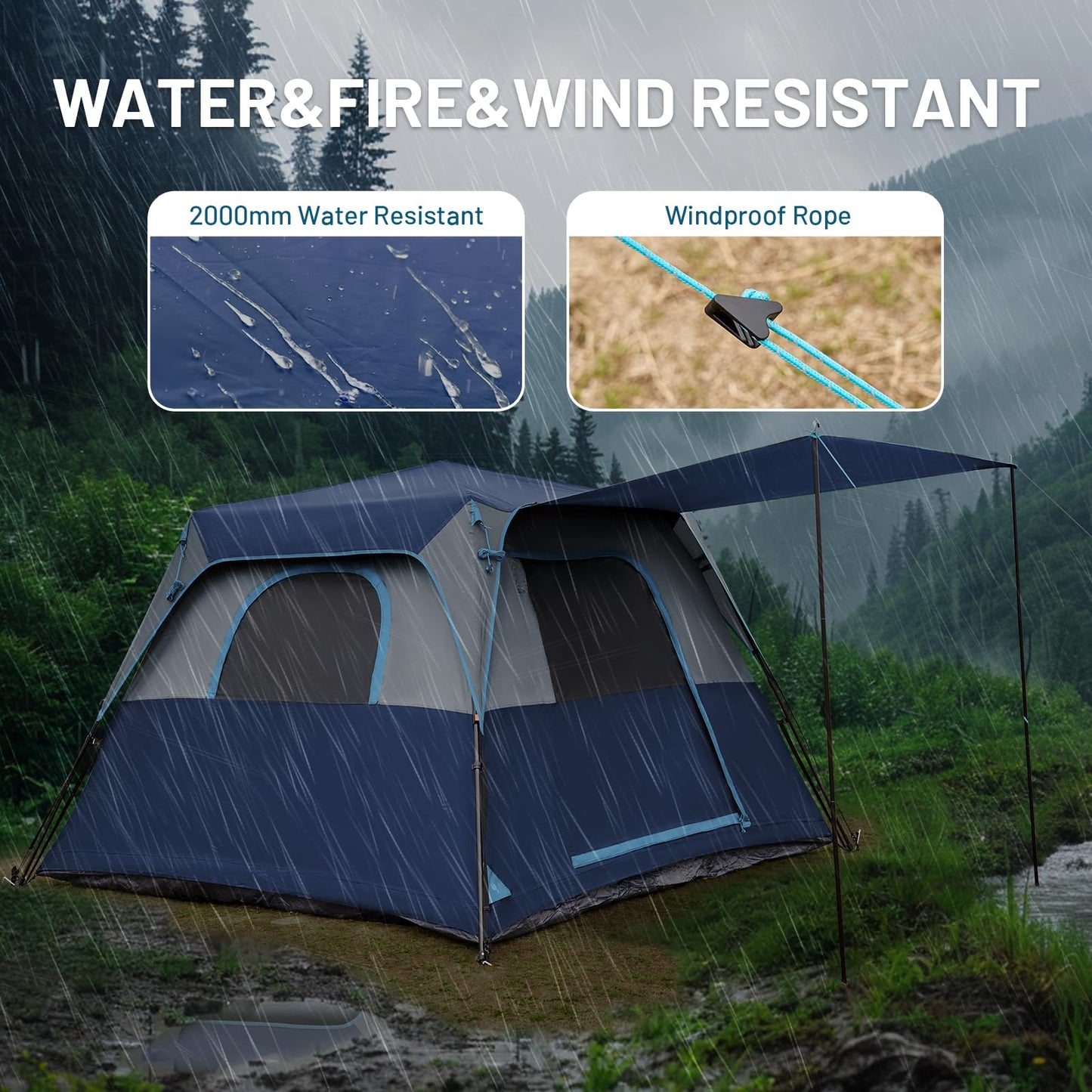 TIMBER RIDGE 5-6 Person Blackout Camping Tent, 60s Easy Setup Instant Cabin Tent for Family with Rainfly, Water-Resistant, 9' x 9' x 72" for Outdoor Adventures Gatherings