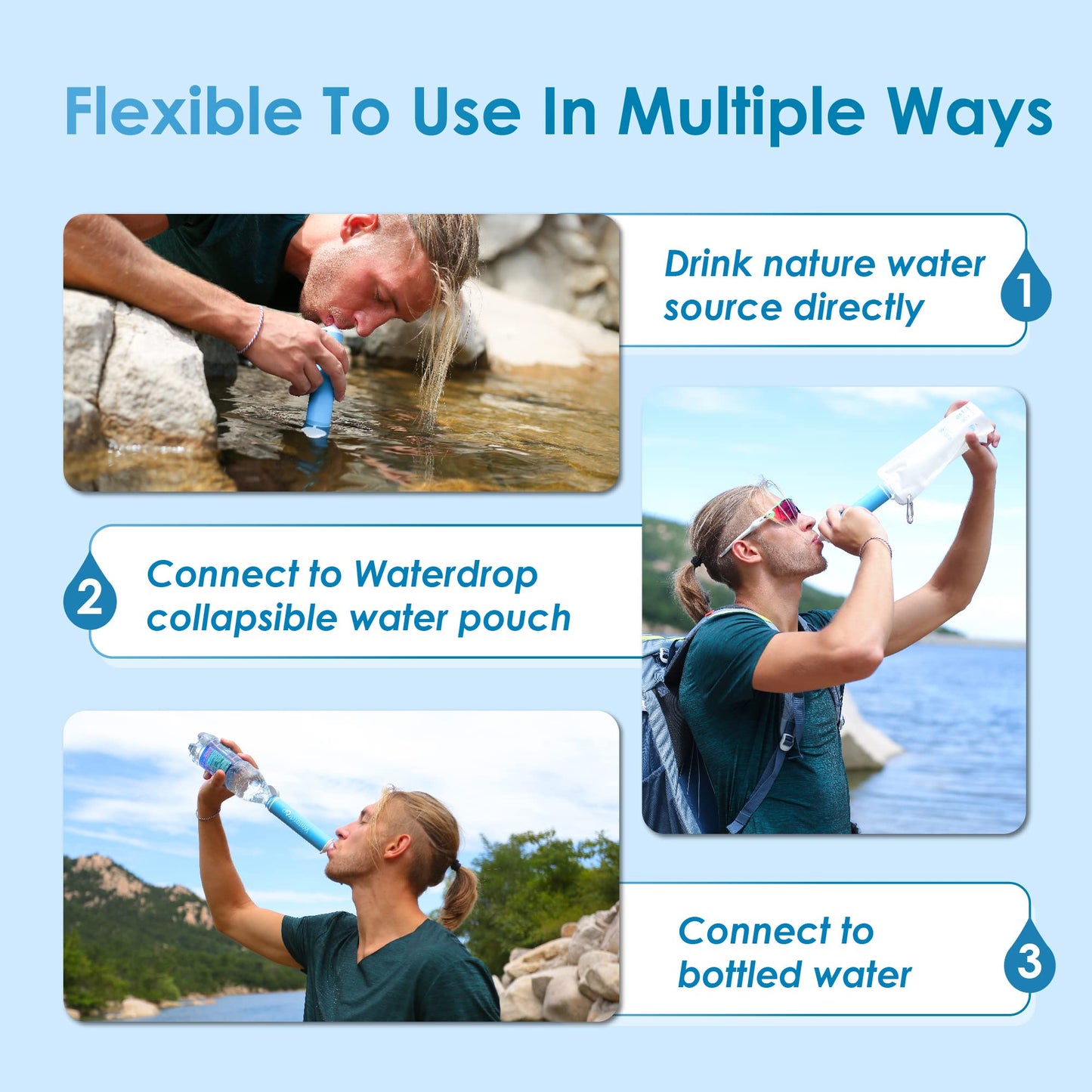 Waterdrop Gravity Water Filter Straw, Camping Water Filtration System, Water Purifier Survival for Travel, Backpacking and Emergency Preparedness, 1.5 gal Bag, 5 Stage Filtration