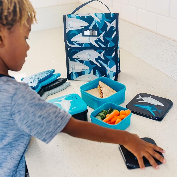 Wildkin Kids Ice Packs (4 Packs) for Boys & Girls, Perfect for Daycare & Preschool Slim & Reusable Ice Packs, Keep Lunches Fresh & Cool for School & Travel, Portable Ice Packs for Kids (Shark)
