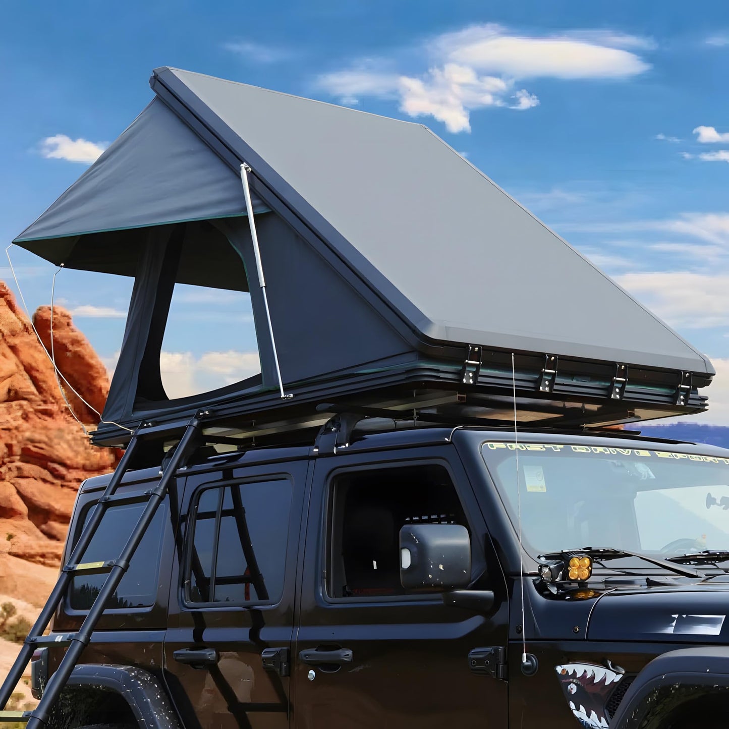 Hard Shell Rooftop Tent for SUV/Truck/Jeep, 2-3 Person Waterproof Car Top Tent with Mattress, Windproof Aluminum Alloy Camping Shelter for All-Weather, Complete Accessories (Grey, OneSize)