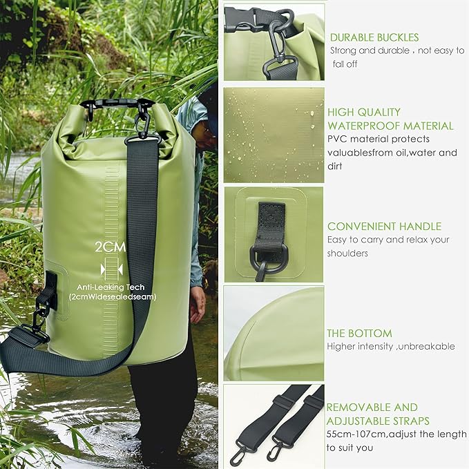 Waterproof Dry Bag Backpack 5L/10L/20L/30L/40L, Roll Top Floating Waterproof Storage Bags for Kayaking, Boating, Swimming, Hiking, Camping and Fishing