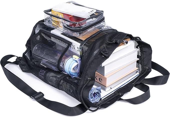 Mildbeer Clear Mesh Backpack for Beach Swimming Gym Travel, Drawstring Mesh Bag for Sports, Camping, Transparent Backpack with Wet and Dry Separation