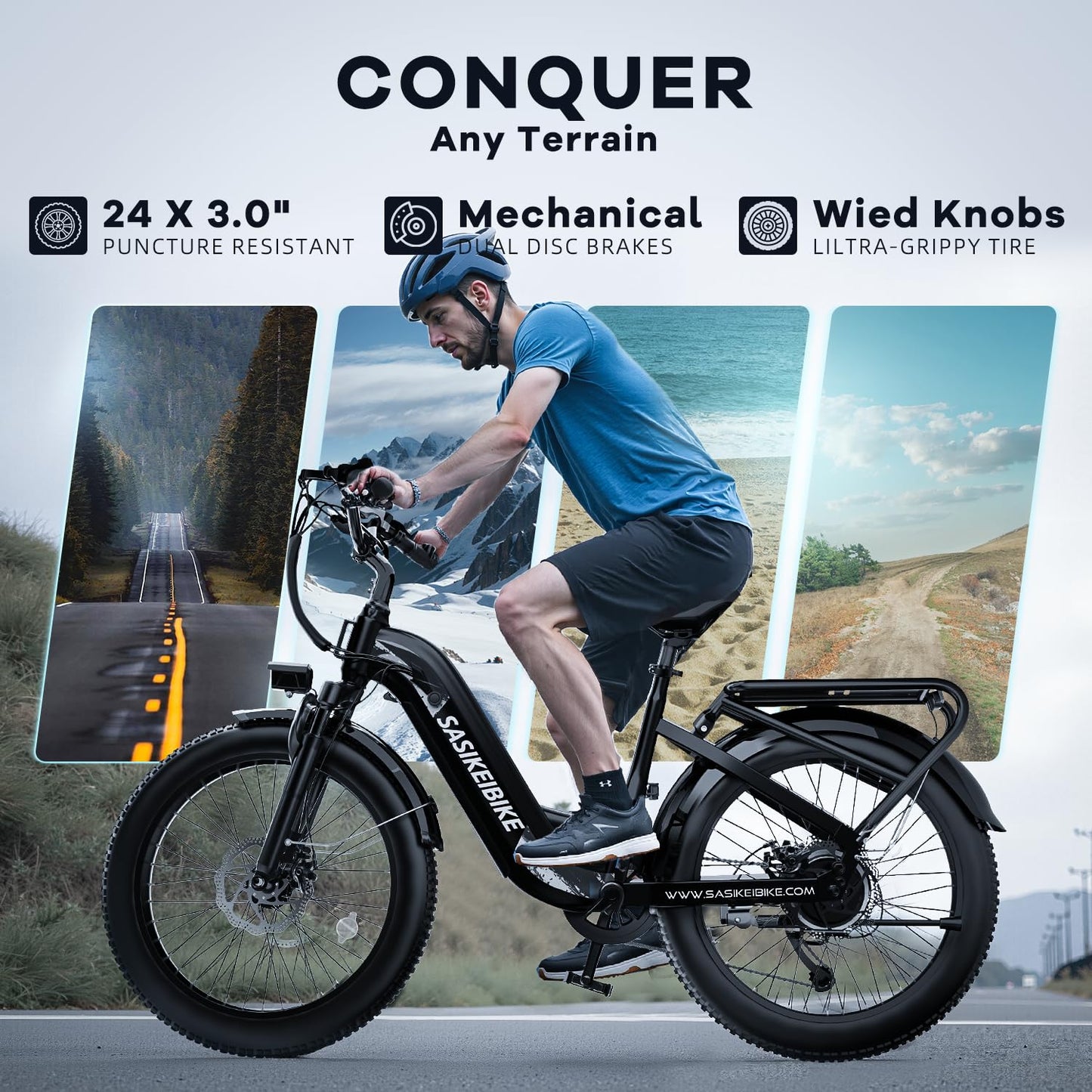 SASIKEIBIKE 1500W Motor Peak Electric Bike for Adults and Teenagers, 48V 20AH Removable Battery Step Thru EBike, 30+MPH, 80 Miles Max Range, 24" Fat Tire Adult Electric Bicycles for 7 Speed
