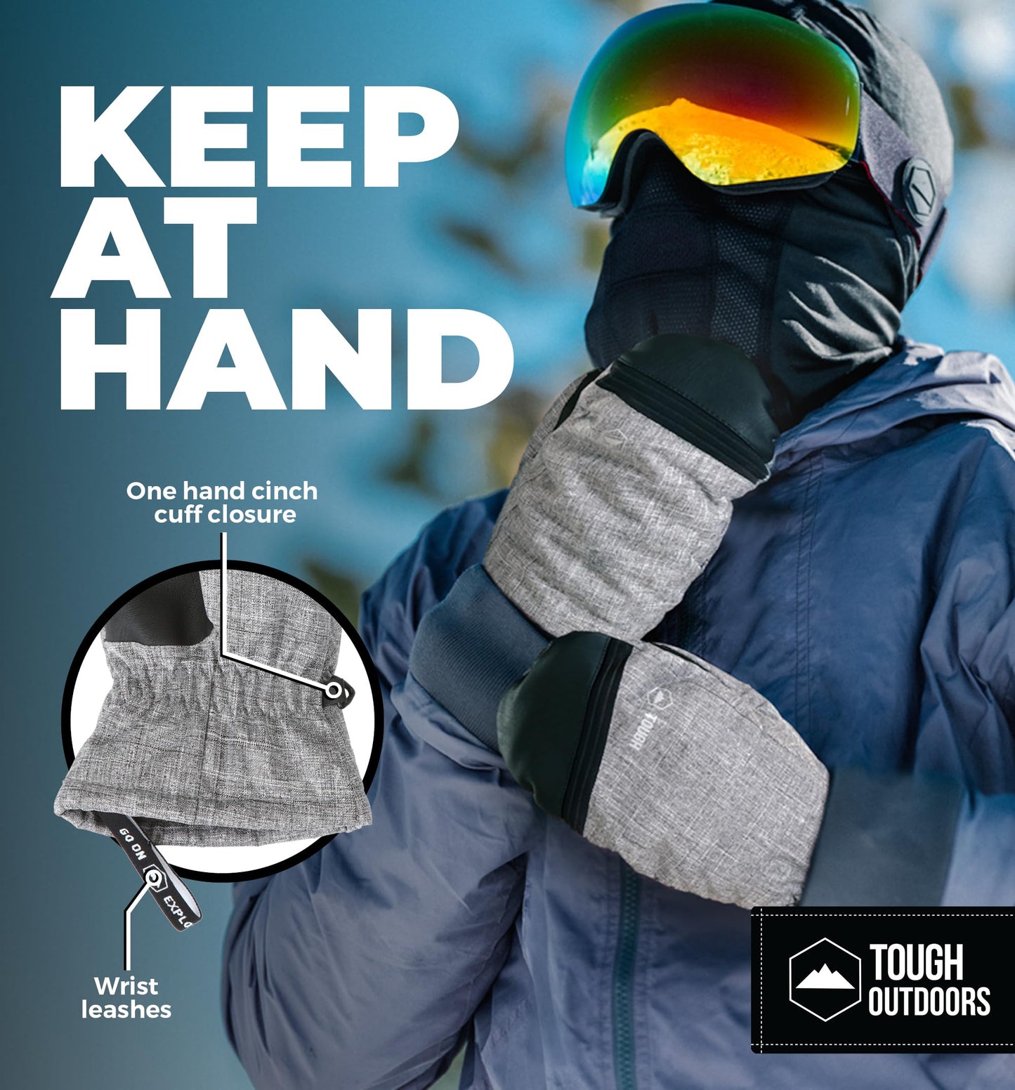 Tough Outdoors Adult Winter Ski Mittens for Women and Men - Mens Womens Waterproof Insulated Snowboard Gloves for Snowboarding - Extreme Cold Weather Snow Glove Mitten - X-Large