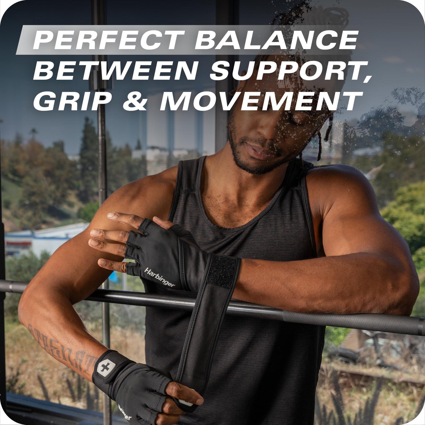 Harbinger Pro Wristwrap Gloves 3.0 - Enhanced Grip, Superior Wrist Support, Breathable 4-Way Stretch Lycra, Durable Leather Palm, Half-Finger Design for Weightlifting, Gym, Tan Camo, Medium - Men's