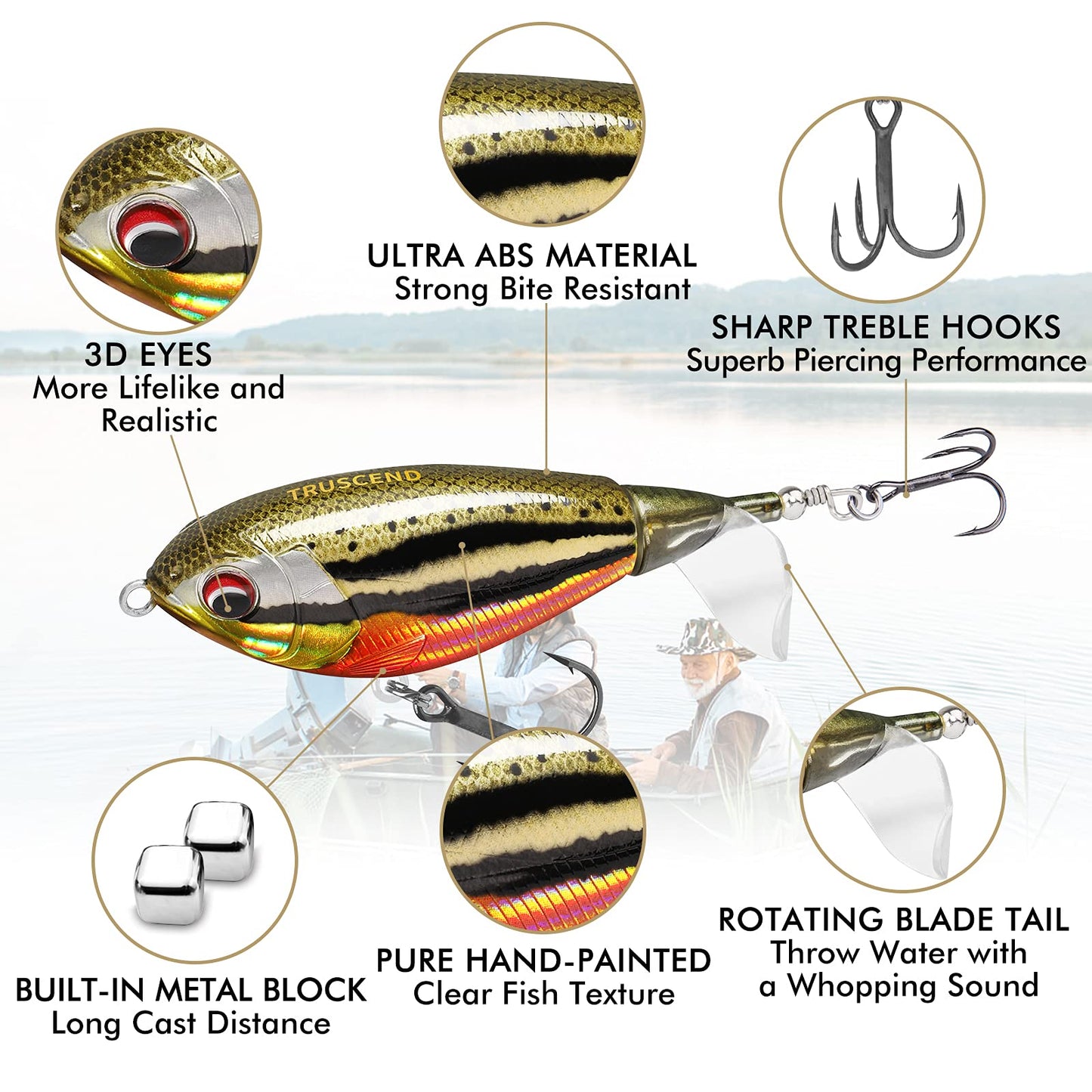 TRUSCEND Fishing Lures with BKK Hooks, Whopper Fishing Lures for Freshwater or Saltwater, Lure for Bass Catfish Pike, Fishing Wobble Bass Bait Teasers Fishing Gifts for Men