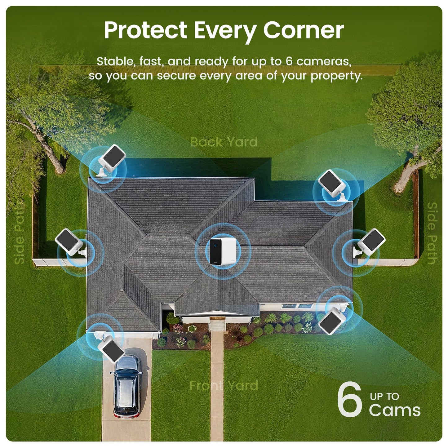 AOSU 4K Solar Security Cameras Wireless Outdoor, Expandable to 16TB (32GB Built-in) HomeCortex Home Security System + 4 Extra Solar Panel, AI Face Recognition & Behavior Detection, 4-Cam Kit