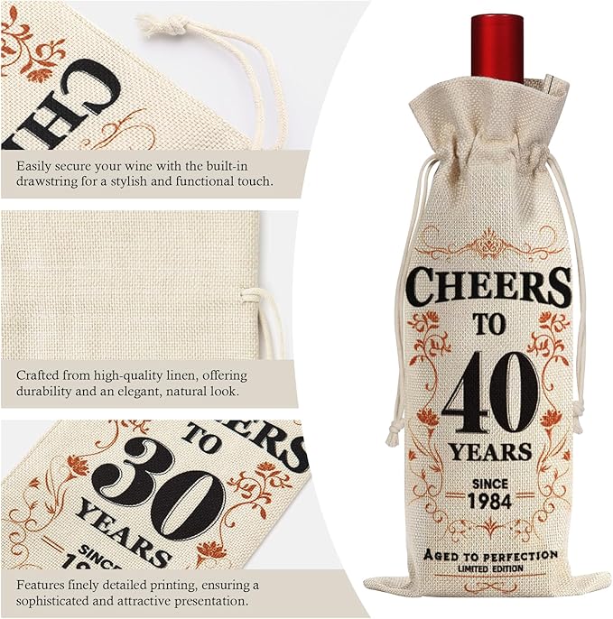 SpringWhisper 40th Birthday Gifts for Women Men Back in 1984 Birthday Gift 40 Years Old Gift Birthday Decoration Wine Bag Gift for Her Him Wine Gift Bag 40th Turning 40