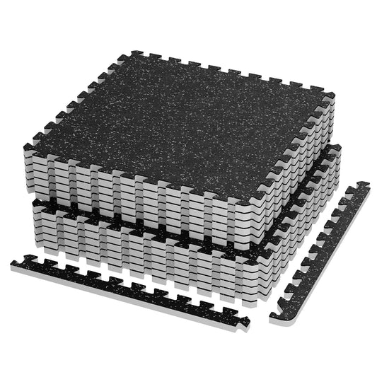 0.79 Inch Gym Flooring,12 Pcs 48 Sq Ft Rubber Top Floor Tiles for Home Gym High Density EVA Foam Gym Mat with Rubber Top Interlocking Exercise Equipment Matt for Garage/Fitness Room-Black+White