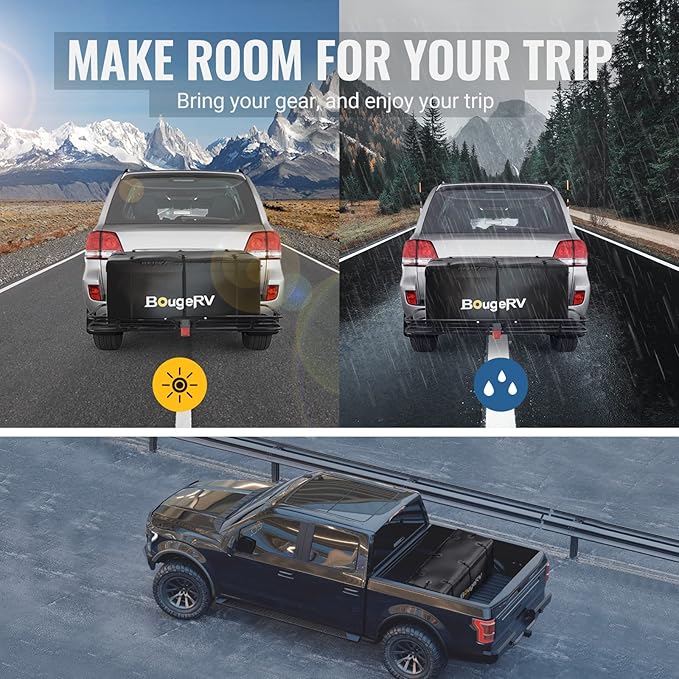 BougeRV Hitch Cargo Carrier Bag with Lock Waterproof Soft Shell 20 Cubic Feet (59" 24" 24") Cargo Bag for Hitch Carrier Include 8 Reinforced Straps for Truck Pickup RV All SUV with Hitch Cargo Basket