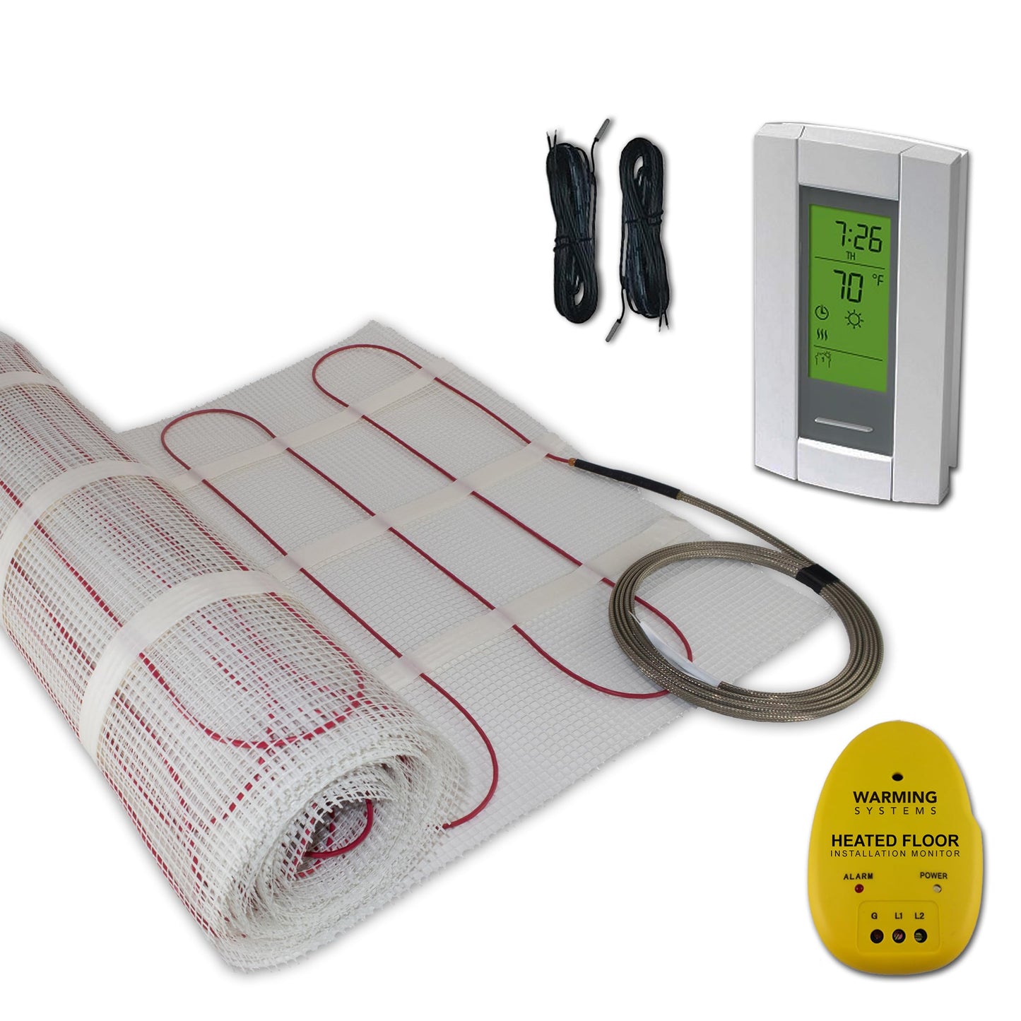 Warming Systems - 30 Sqft 120V Electric Radiant Floor Heating Mat – Includes Heating Mat, Programmable Thermostat, 2 Floor Sensors, Installation Monitor and Under Tile Heater