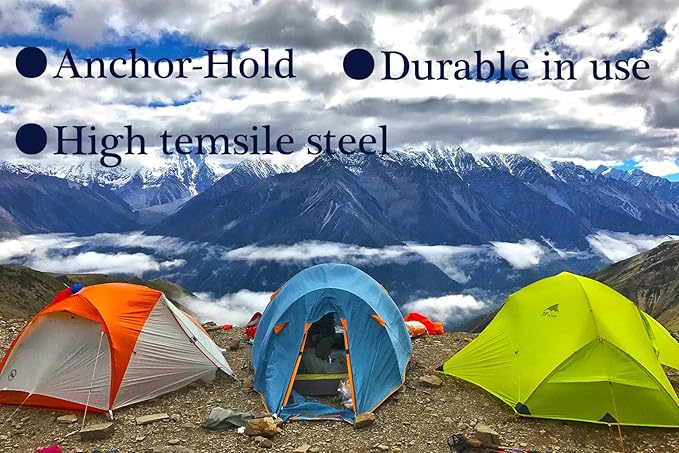 8 Pack Tent Stakes Heavy Duty 12 inch Steel Tent Pegs for Camping Unbreakable and Inflexible
