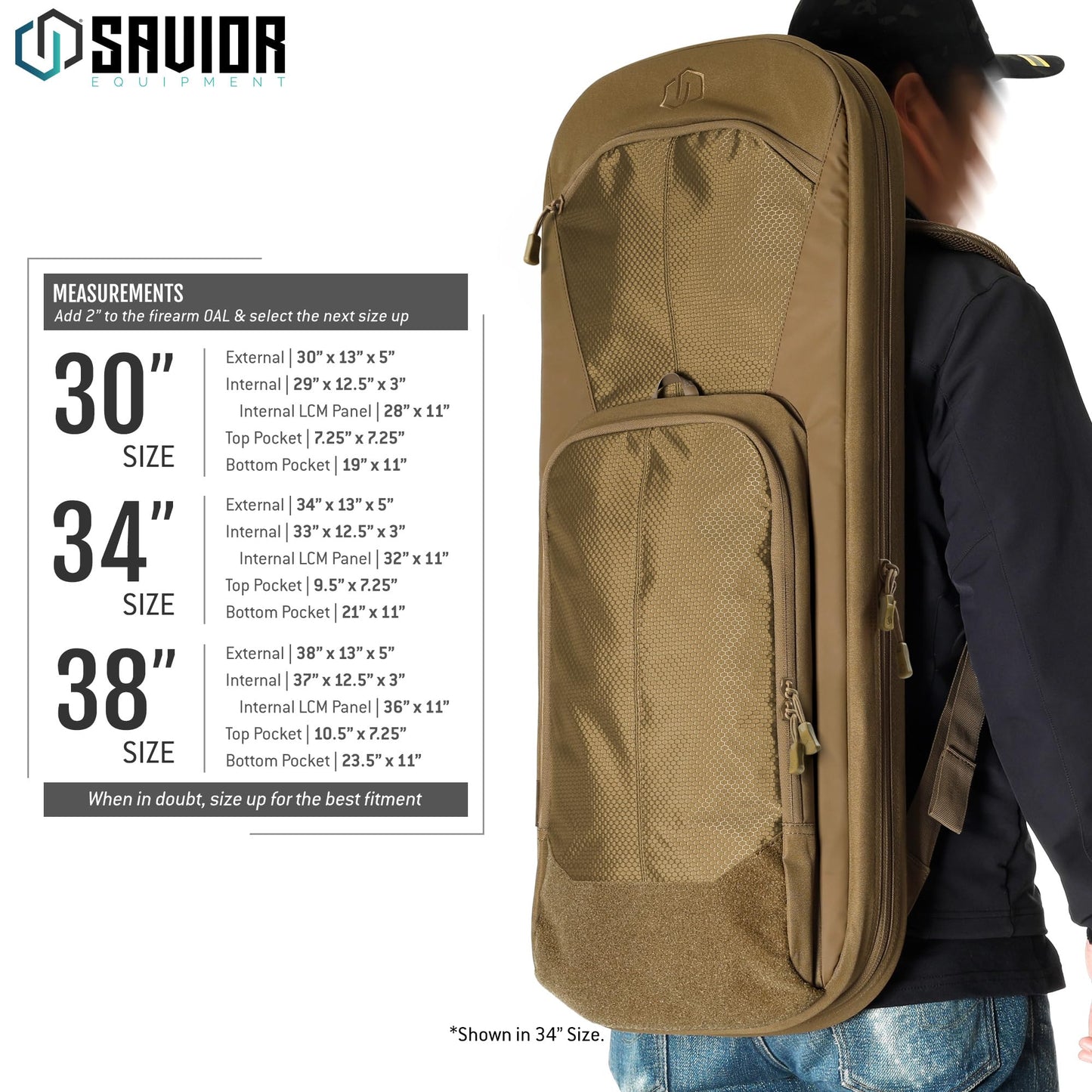 Savior Equipment Specialist Series Covert Tactical Gun Bag Backpack Soft Case with Compartment, Perfect Bug Out Truck Bag, MOLLE Panel, 30 Inch Flat Dark Earth Tan