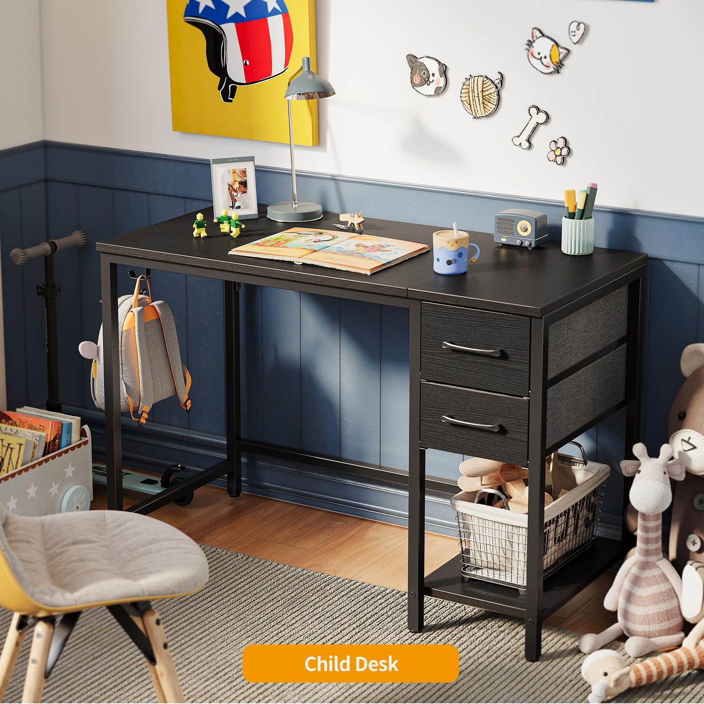 Cubiker Computer Home Office Desk with Drawers, 40 Inch Small Desk Study Writing Table, Modern Simple PC Desk, Modern Black