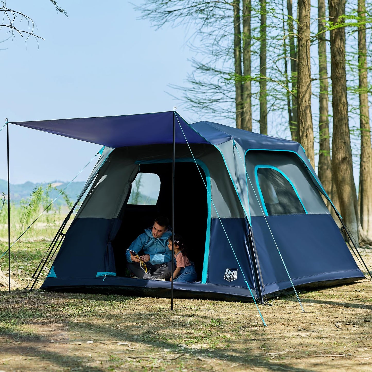 TIMBER RIDGE 5-6 Person Blackout Camping Tent, 60s Easy Setup Instant Cabin Tent for Family with Rainfly, Water-Resistant, 9' x 9' x 72" for Outdoor Adventures Gatherings