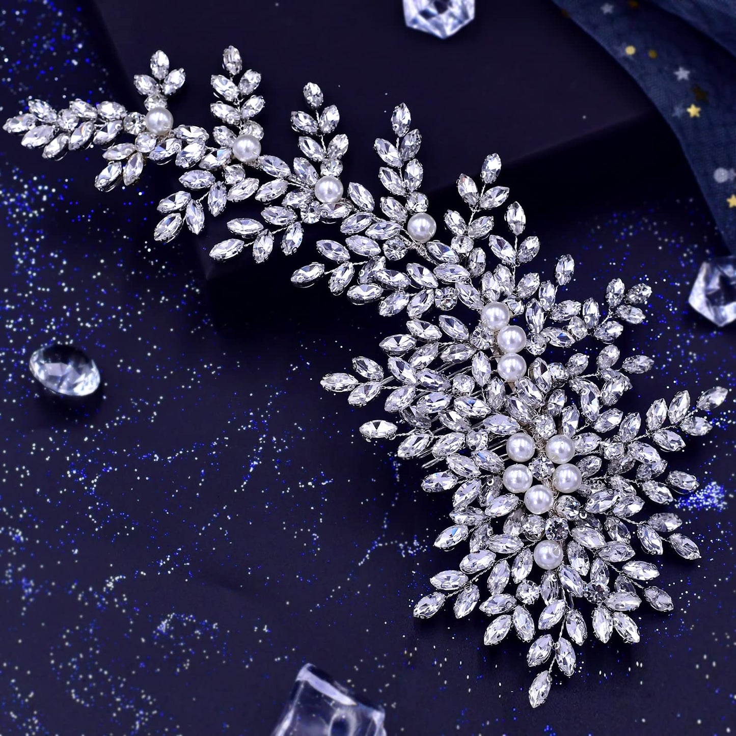 AMORARSI Crystal Wedding Hair Comb Bridal Hair Accessories Pearl and Rhinestone Bridal Side Combs for Women and Girls (Silver)