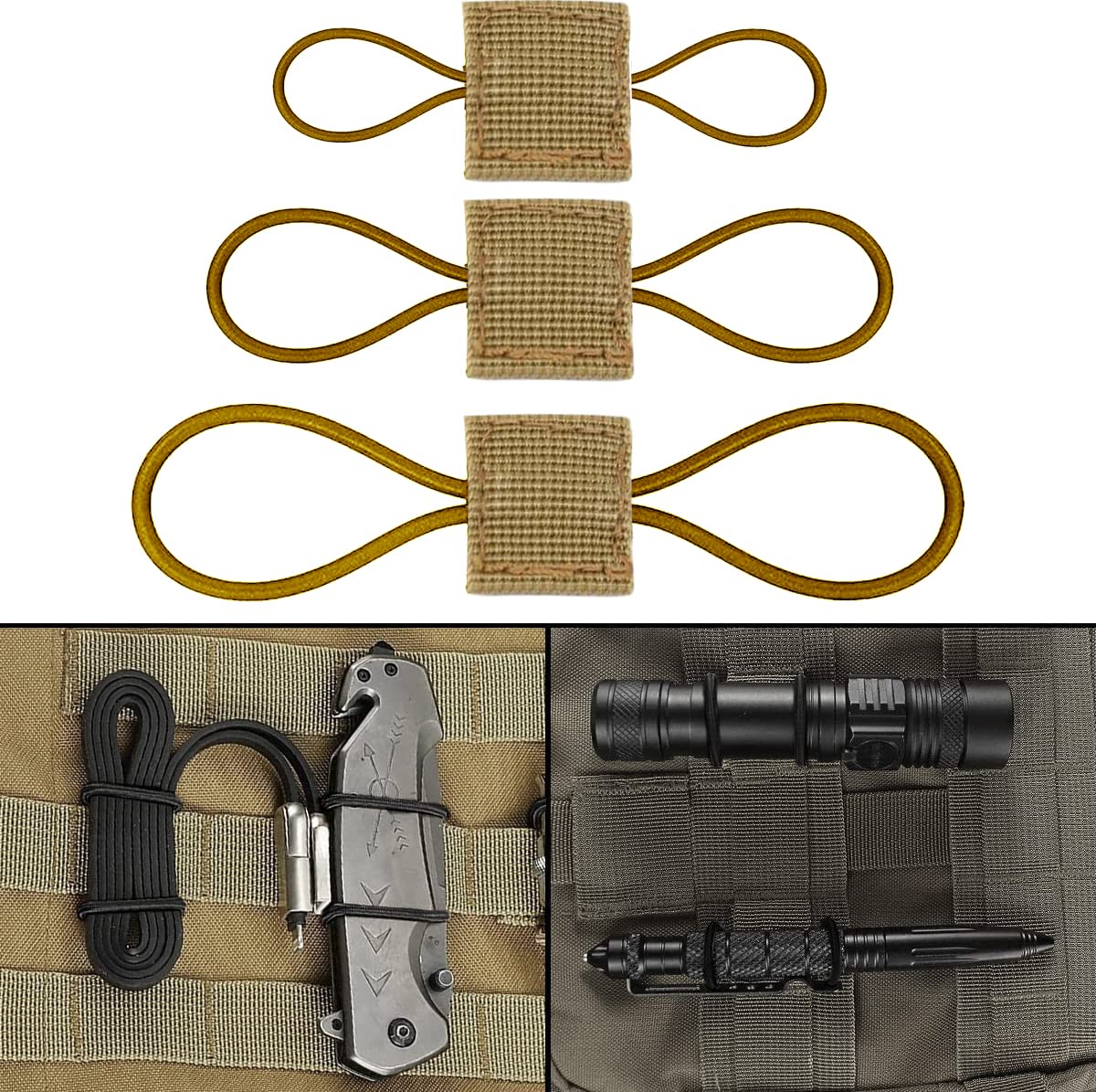 GearHill Molle Attachments, Tactical Backpack Accessories, Molle Webbing Binding Ribbon Multipurpose Tactical Bag Molle Accessories (3 Size Kit, Tan)