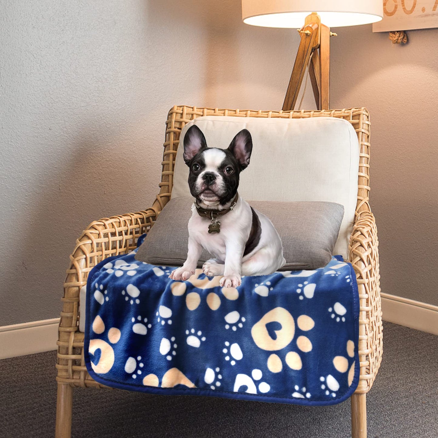 AHOOCUSTOM Dog Blanket, Soft Fleece Dog Blankets for Small Medium Dogs, Fluffy Flannel Pet Cat Puppy Blanket Mat Cover for Bed Couch, Cute Paw Print Throw Blanket for Dogs, Blue 40"X30"