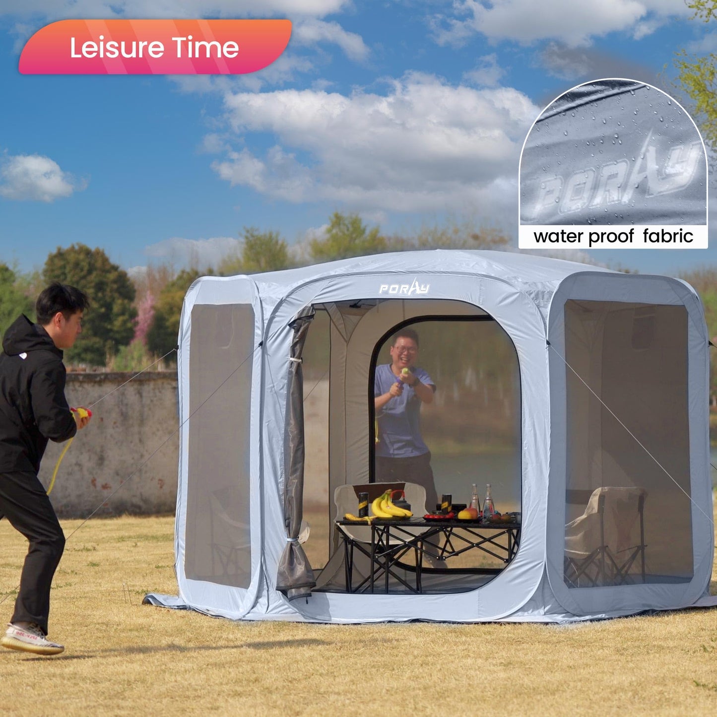 Porayhut Pop up Screen House Tent Sun Shelter with Breathable Mesh Doors,Portable Camping Tent with Detachable Waterproof Floor,10x10FT Screen Canopy Outdoor for Family Friends Party in Backyard,Park
