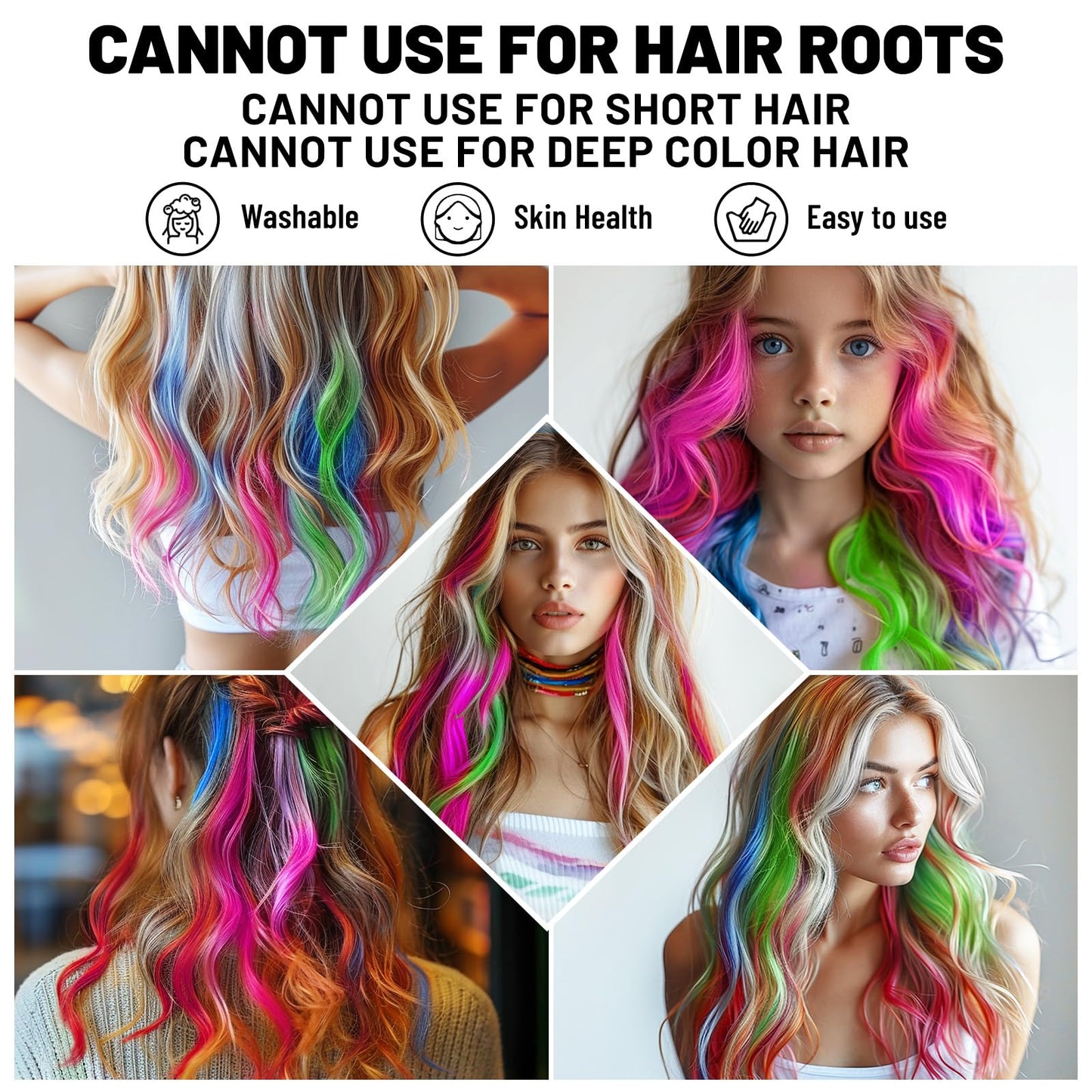 BADCOLOR Silver Hair Temporary Hair Dye Comb For Girls Kids Adults, Washable Hair Chalk Makeup For Halloween Christmas Birthday Cosplay Festival (Silver)