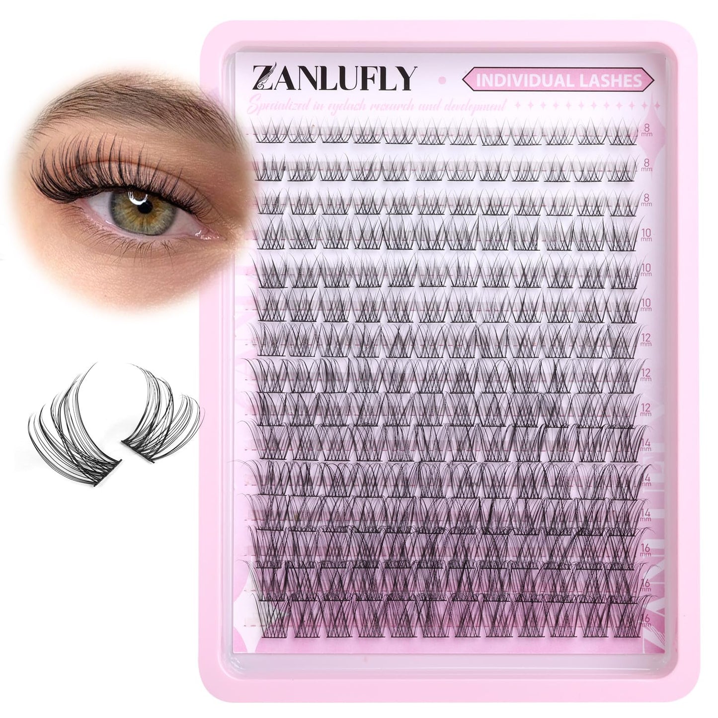 Lash CLusters Wispy Eyelash Clusters Natural Lash Extensions C Curl zanlufly Individual Lashes DIY Eyelash Extensions at Home Mix Length Cluster Lashes (180Pcs,8-16MM)