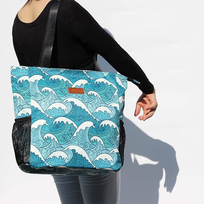 ESVAN Original Floral Water Resistant Large Tote Bag Shoulder Bag for Gym Beach Travel Daily Bags Upgraded