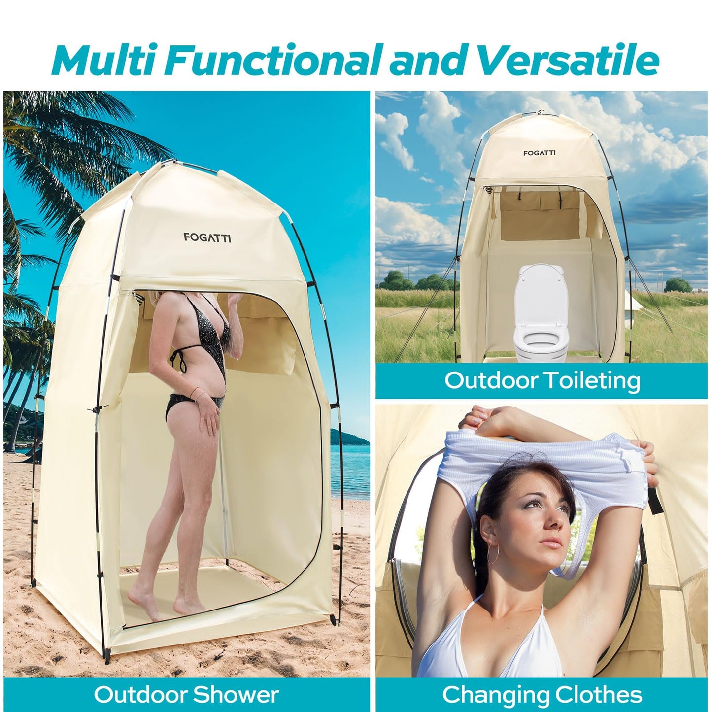 FOGATTI Portable Camping Shower Tent with Floor, 6.9 FT Extra Tall Shelter with 3 Internal Pockets and Carry Bag, Outdoor Privacy Tent for Shower Changing Dressing, Wind-Proof, Oversize, Easy Set Up