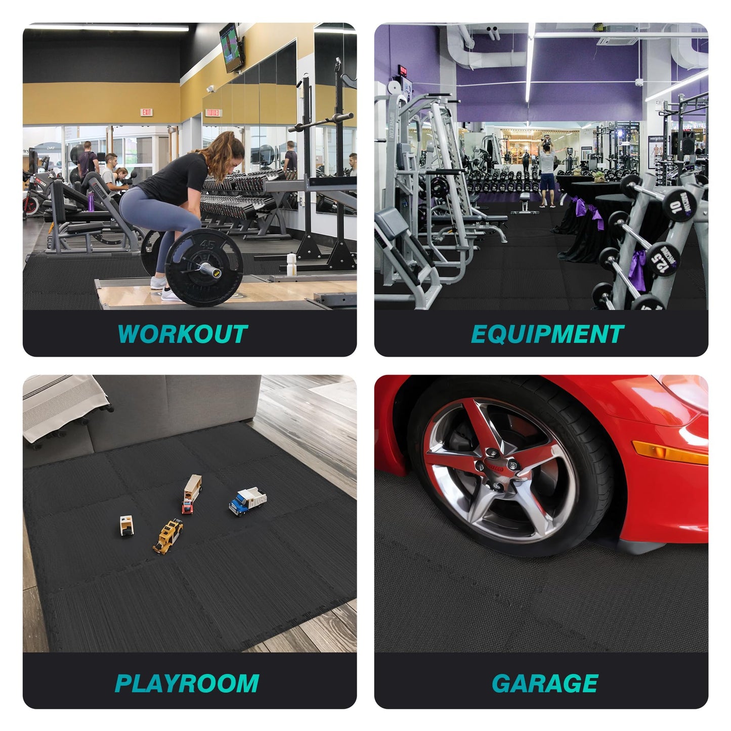 Mat Block Interlocking Foam Tiles Puzzle Mats for Floor 24 SQ FT, 3/4 inch, 6 Tiles, EVA Gym Mat Flooring Exercise Equipment Mat for Home Gym Equipment,APM101BK, Black