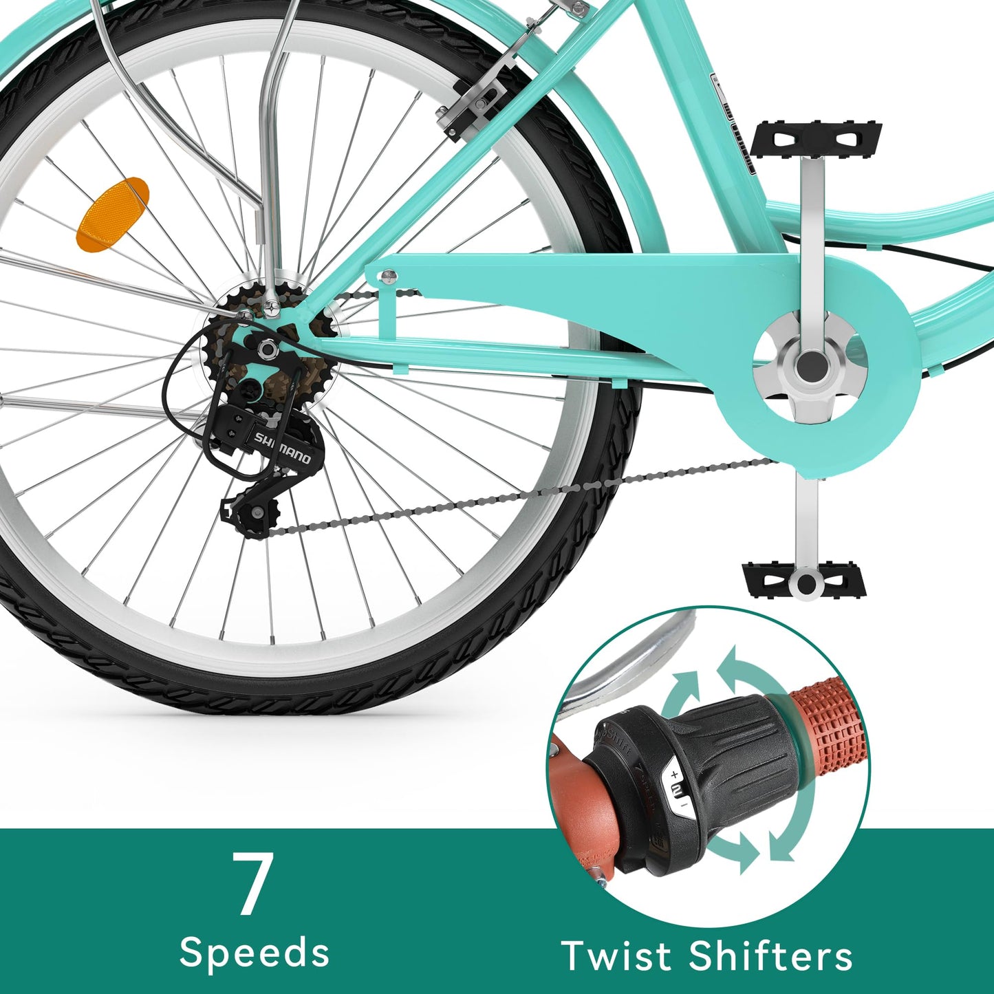 YITAHOME 24 & 26 Inch Beach Cruiser Bike for Women, 1 & 7 Speed Commute Bike for Adults, Womens Bicycle with Adjustable Seat, Multiple Color