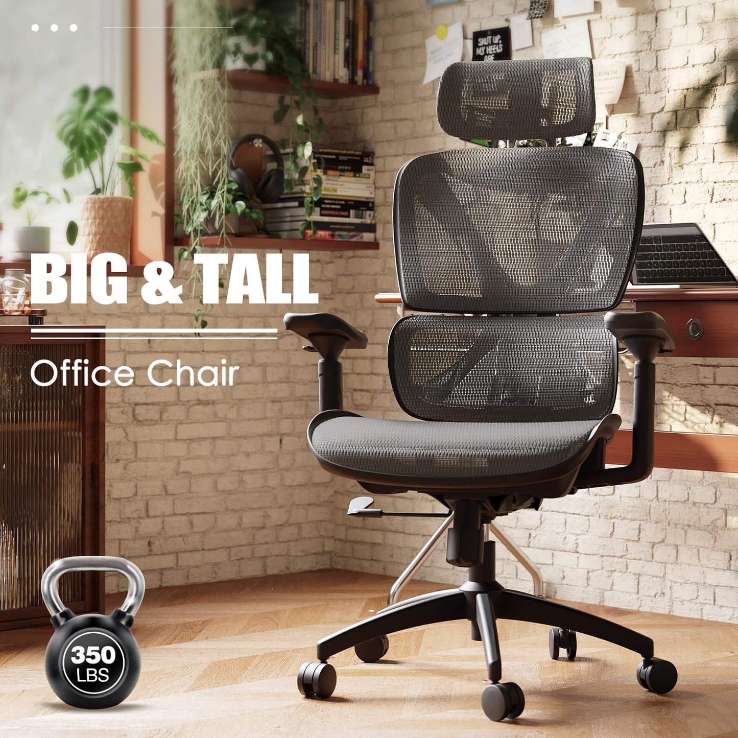 GABRYLLY Ergonomic Office Chair, Big and Tall Mesh Chair with Lumbar Support, 3D armrest - 215° Rotation, Adjustable Headrest & Soft Seat, Durable Desk Chair 350LBS for Work Gaming Computer,Grey