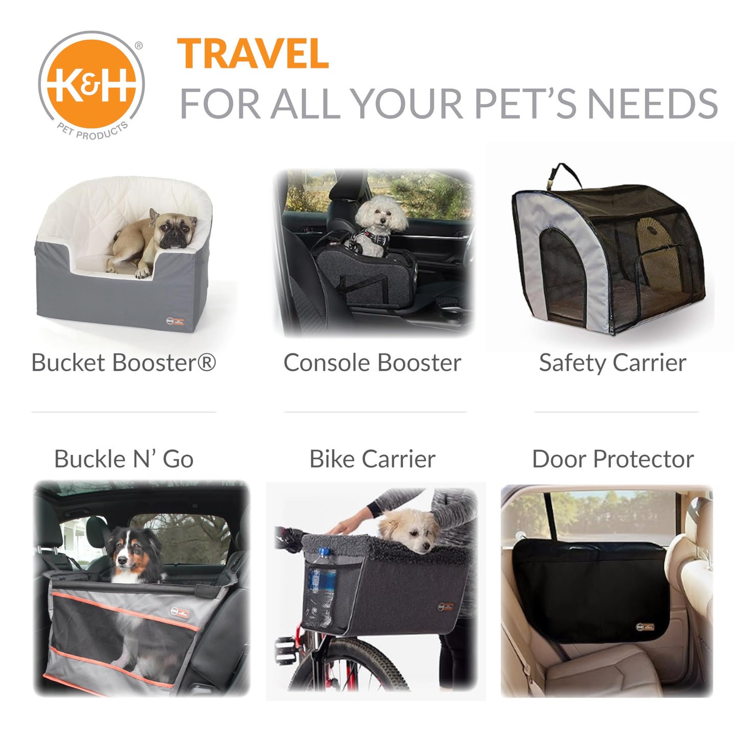 K&H Pet Products Bucket Booster Dog Car Seat, Seat Belt Secured, 2 Safety Leashes, Washable Covers, Sturdy Dog & Cat Booster Seat, Carriers for Small to Medium Pets - Large Gray/Cream