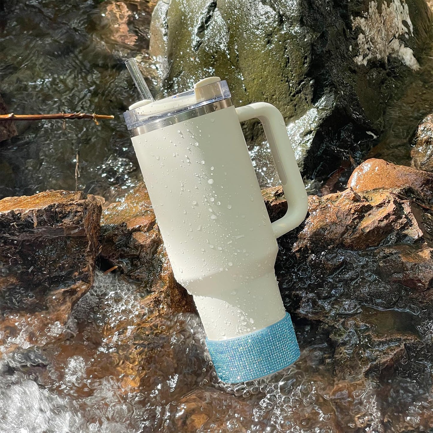 WORBSS Diamond Glitter Silicone Boot for Stanley Cup 40oz Tumbler & Simple Modern 30-40oz Trek Tumbler Accessories for 2.8-2.9 inch Trapezoidal Cylinder Base Water Bottles Bottom Anti-Slip Sleeve