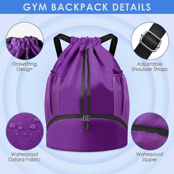 BROTOU Soccer Bags, Football Backpack, Volleyball Bag, Drawstring Soccer Backpack with Ball and Shoe Compartment