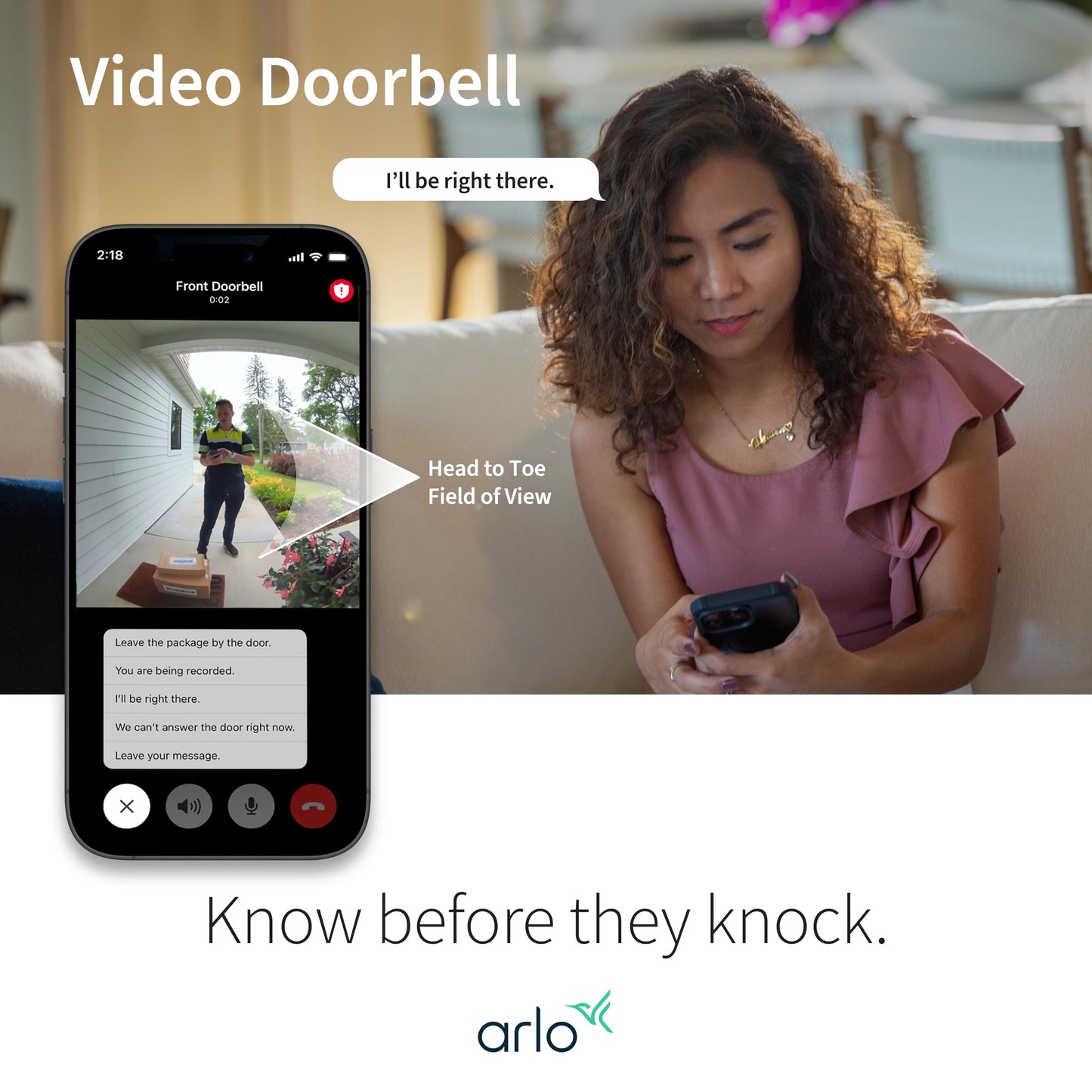 Arlo Video Doorbell 2K | 2nd Gen | Wire-Free/Wired Option, 2-Way Audio, Night Vision, Head to Toe Video View, Integrated Siren | Live Stream | Real Time Notifications |180 Deg Wide View, White