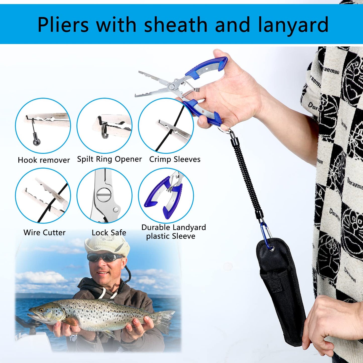 Sosation 134 Pcs Fishing Tool Kit Fishing Pliers Kit Fishing Gear and Equipment Include Fish Hook Remover, Fishing Lures, Lip Gripper, Fish Weigh Scale(Digital Pattern)