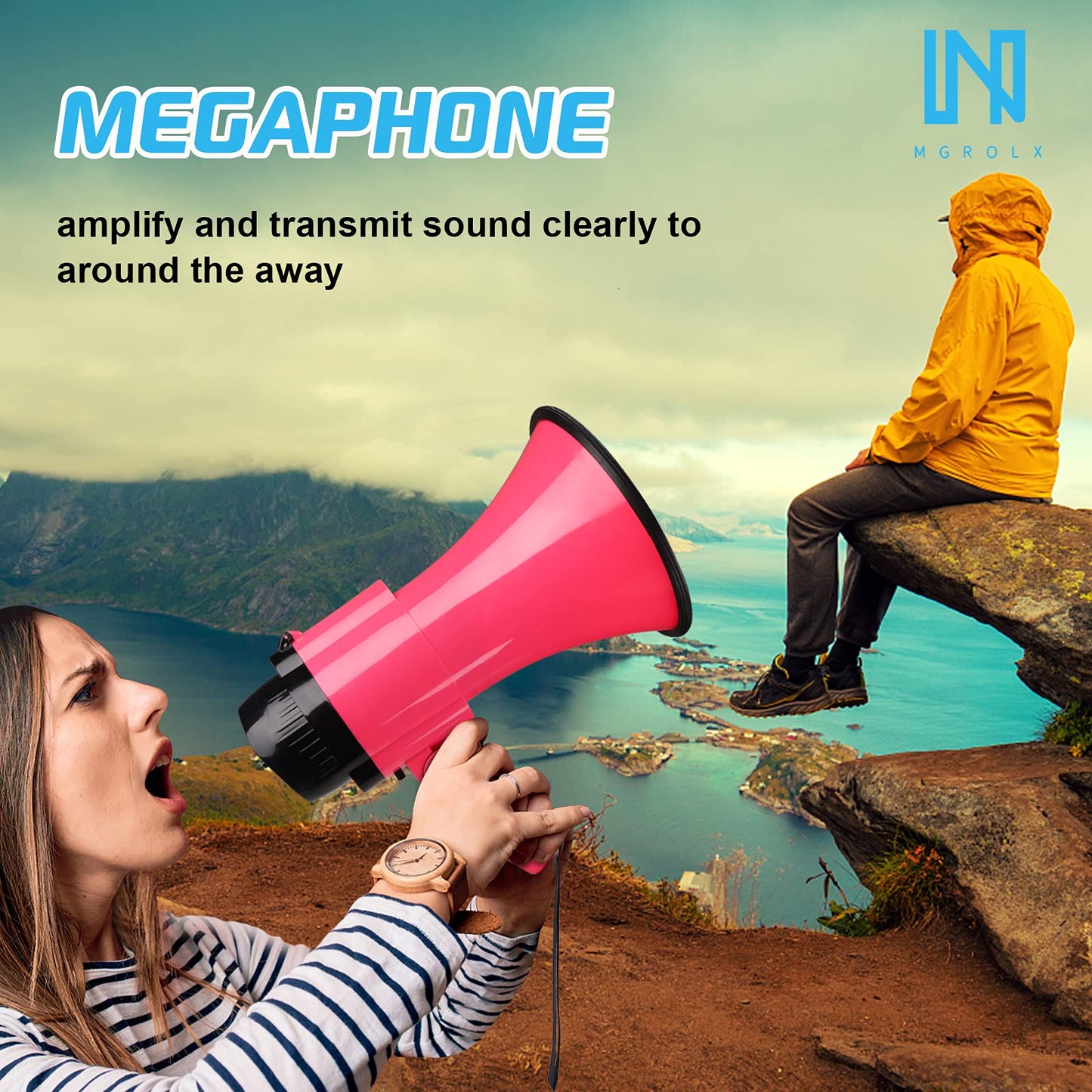 MGROLX Portable Megaphone Spearker/Bullhorn-with Built-in Siren/Alarm-Music-30 Watt Power & 800 Yard Range-Sliding Volume Adjustment-Powerful and Lightweight-ER46S (Pink, 6.3’’ x 10.0’’)