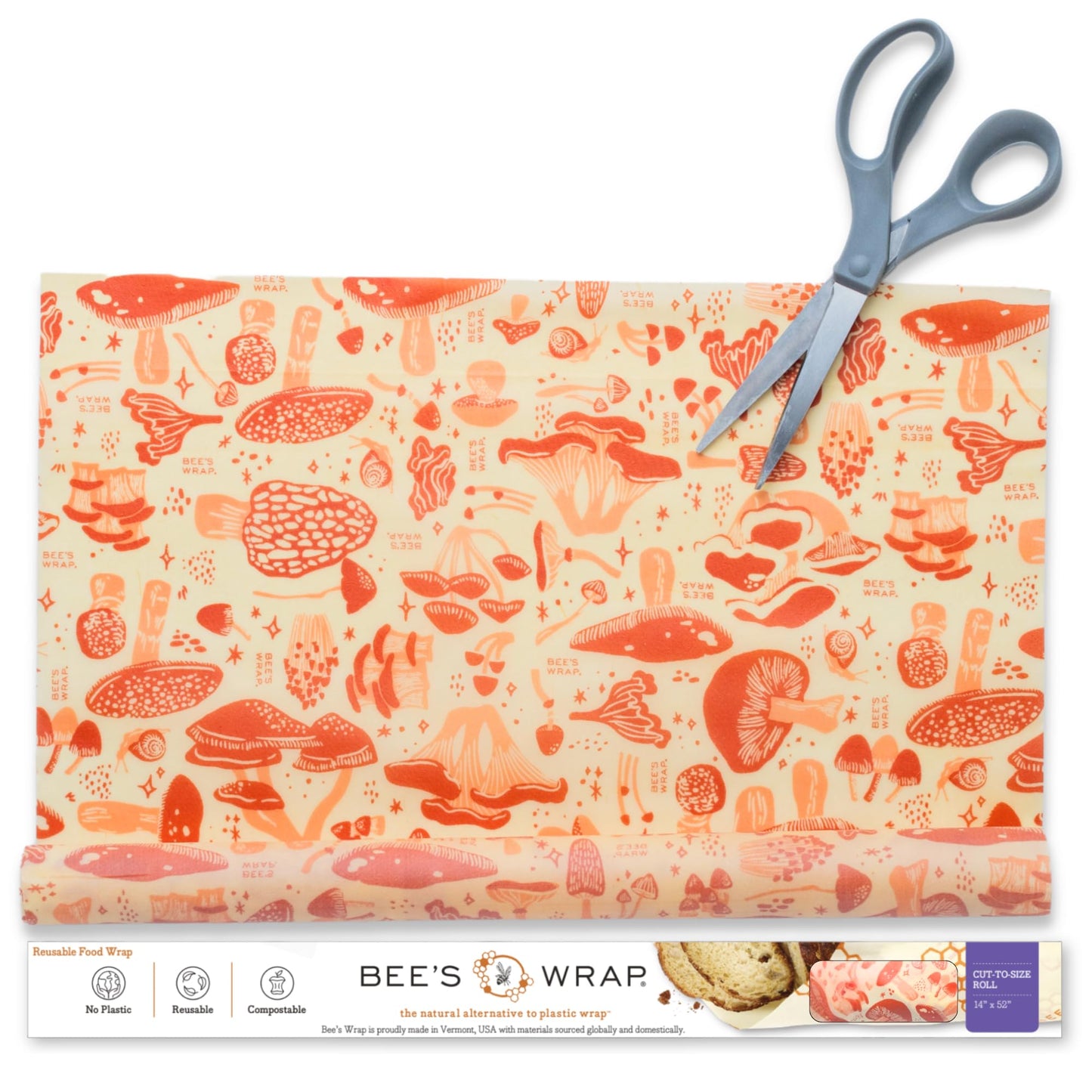 Bee's Wrap Beeswax Wraps for Food - Bees + Bears Cut to Size 14x52" Wax Paper Roll - Made in USA Reusable Waxed Paper & Bowl Covers - Organic & Eco-Friendly Alternative to Aluminum Foil & Plastic Wrap