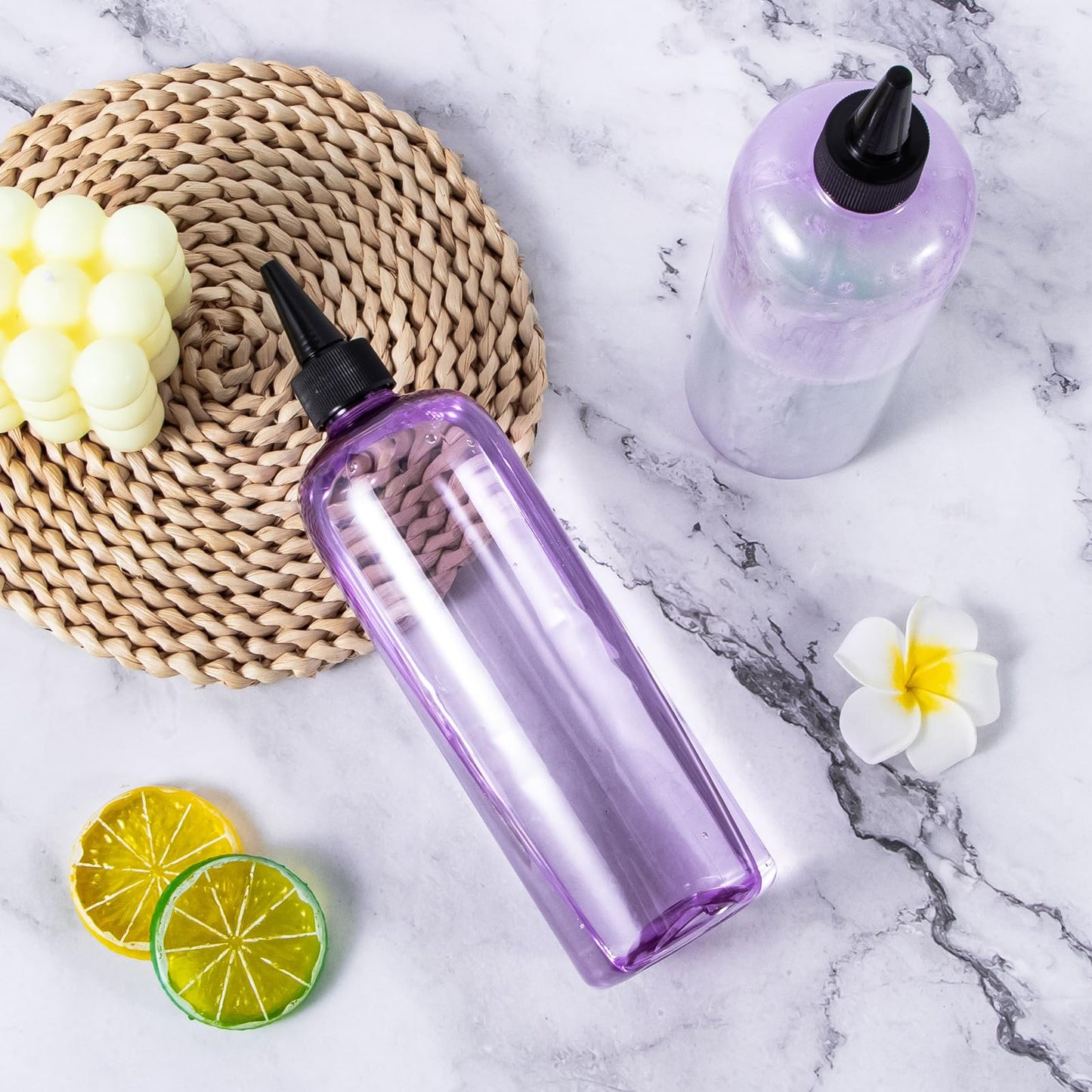 sdoot Applicator Bottle for Hair, 16.9 ounce Hair Color Applicator Bottle 2 Pack Squeeze Bottle Transparent Oil Bottles for Hair, PET Plastic Refillable Bottles with Twist Top Cap,Clear Purple