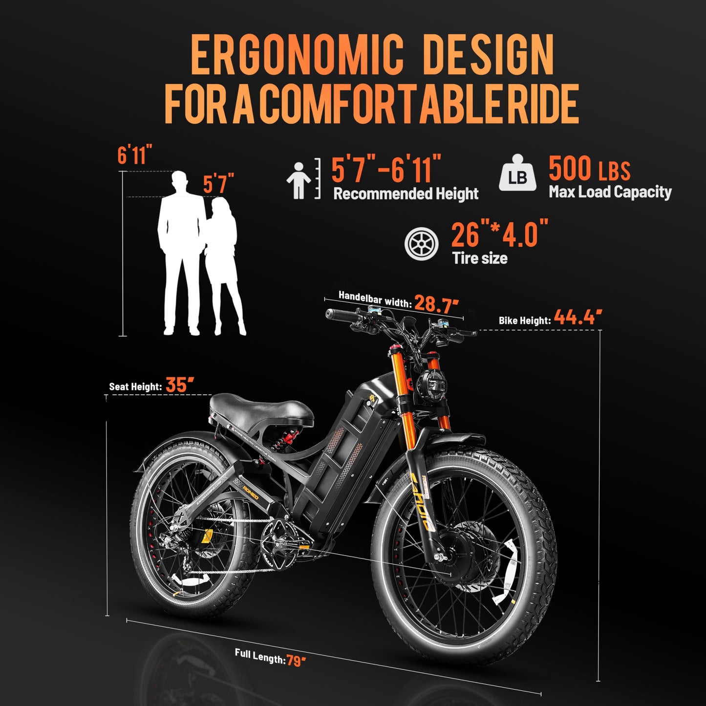 eAhora 2025 Romeo Pro 2 4000W 46Mph Electric Bike for Adults, 52V/70Ah 200+Miles Long Range Ebike, 26 * 4.0" Fat Tire Full Suspension Electric Mountain Bike Black