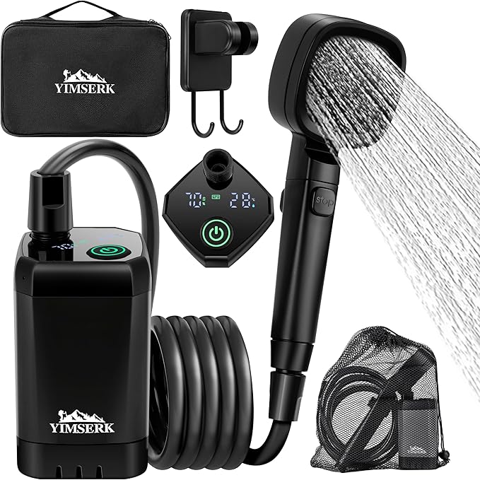 7800mAh Portable Shower for Camping, Rechargeable Electric Outdoor Shower Kit with Handbag, Filtered Shower Head, IPX7 Waterproof Shower Pump for Camp, Hiking, Car Washing, Pet Bath