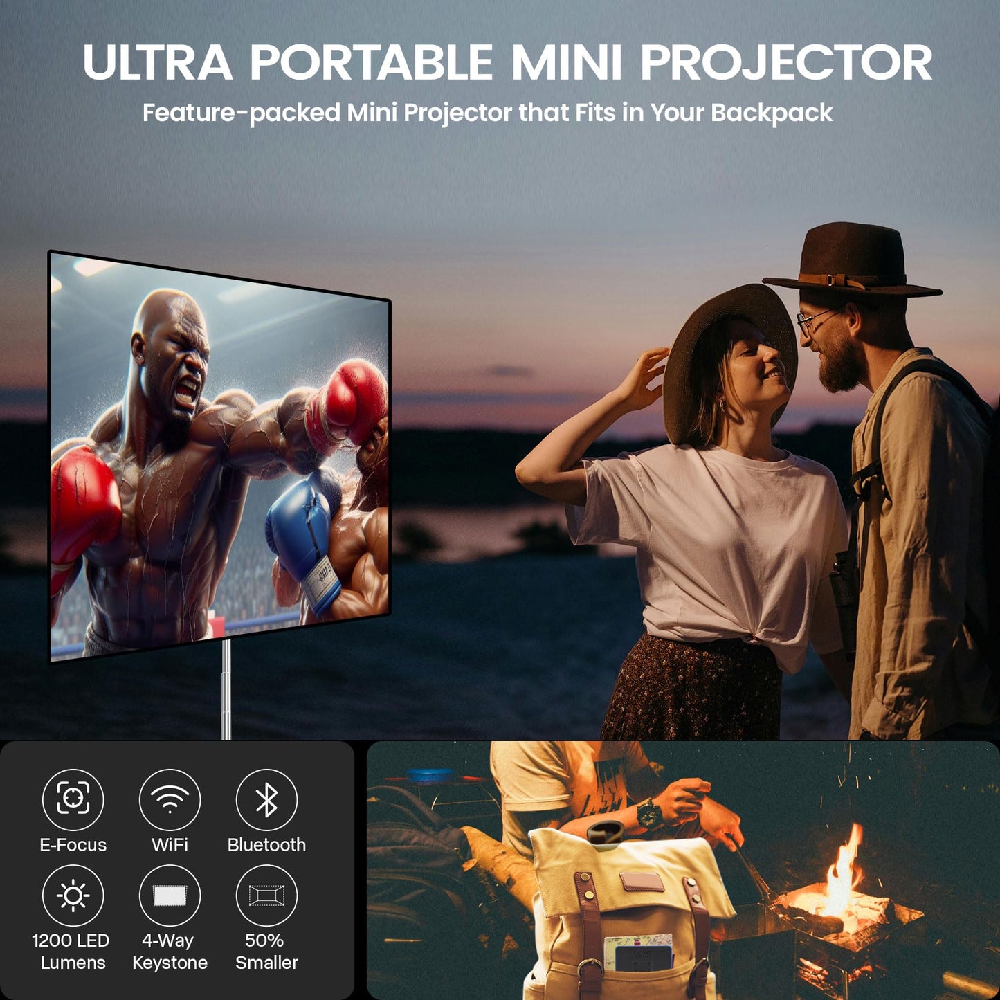 AAXA M8L Brightest Laser 2.5 Hour Battery HD Mini Projector 1200 Laser Lumens, Ultra Portable Business or Outdoor EKeystone Efocus Android Onboard USBC Mirroring HDMI