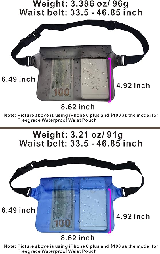 Waterproof Pouches with Waist Strap / Pouch Case Bundle Set- Keep Your Phone & Valuables Dry and Safe - Waterproof Dry Bags for Boating Swimming Snorkeling Kayaking Beach Water Parks Pool