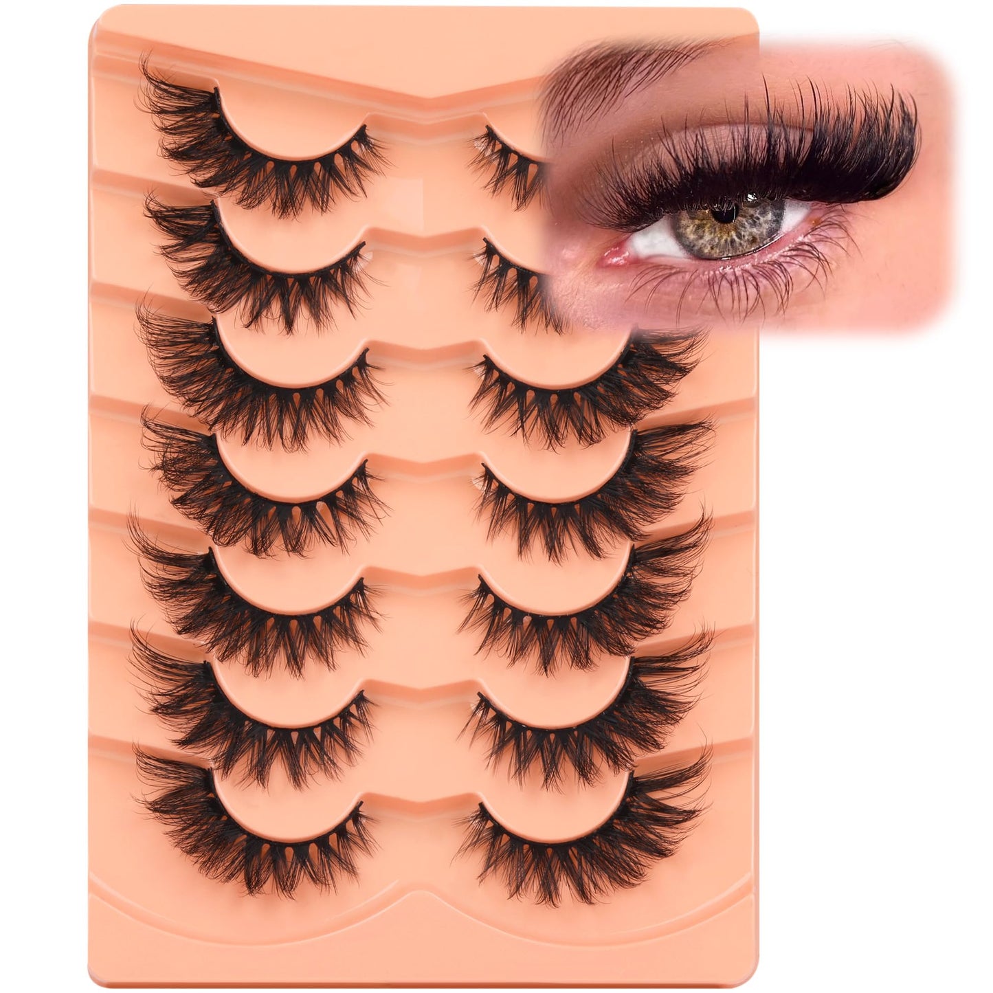 ALICROWN False Eyelashes, 7 Pairs Fluffy Cat Eye, Wispy Strip False Lashes, Mink Lashes, Long Volume, Fake Eyelashes, Cruelty Free, Black