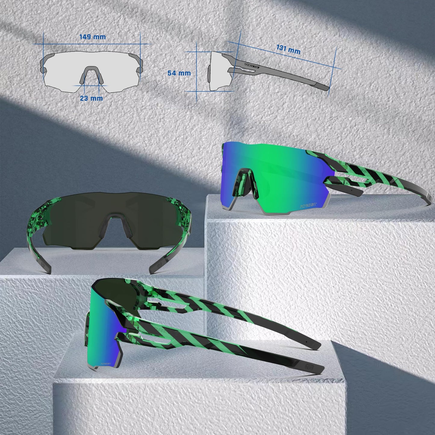TOREGE Polarized Sports Sunglasses for Men and Women-UV Protection, Ideal for Cycling, Fishing, Baseball, Running, Golf Iceman (C11- Stripe Transparent Green &Green Lens)
