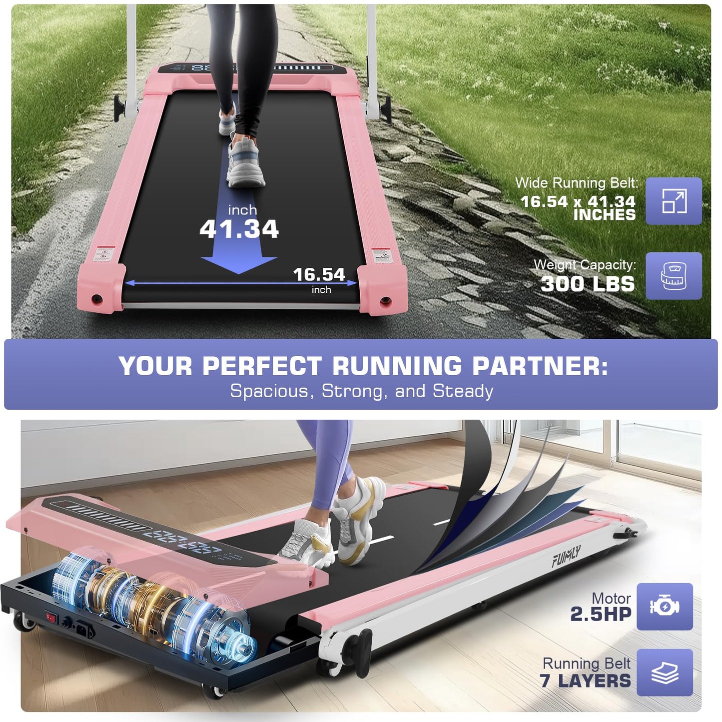 FUNMILY Folding Treadmill with Handles, Foldable Walking Pad Treadmill with Incline and Adjustable Handrails, 3 in 1 Under Desk Treadmills for Home 300 lb Capacity, Running Machine with Handle Bar