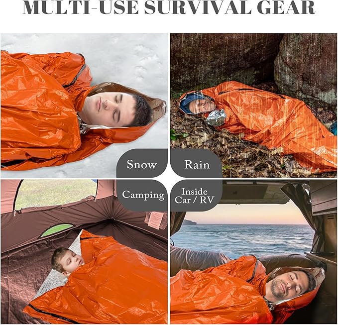 Emergency Sleeping Bags (2-Pack) Survival Sleeping Bag - Portable Thermal Sleeping Bags Bivy Sack, Mylar Emergency Blanket Survival Gear