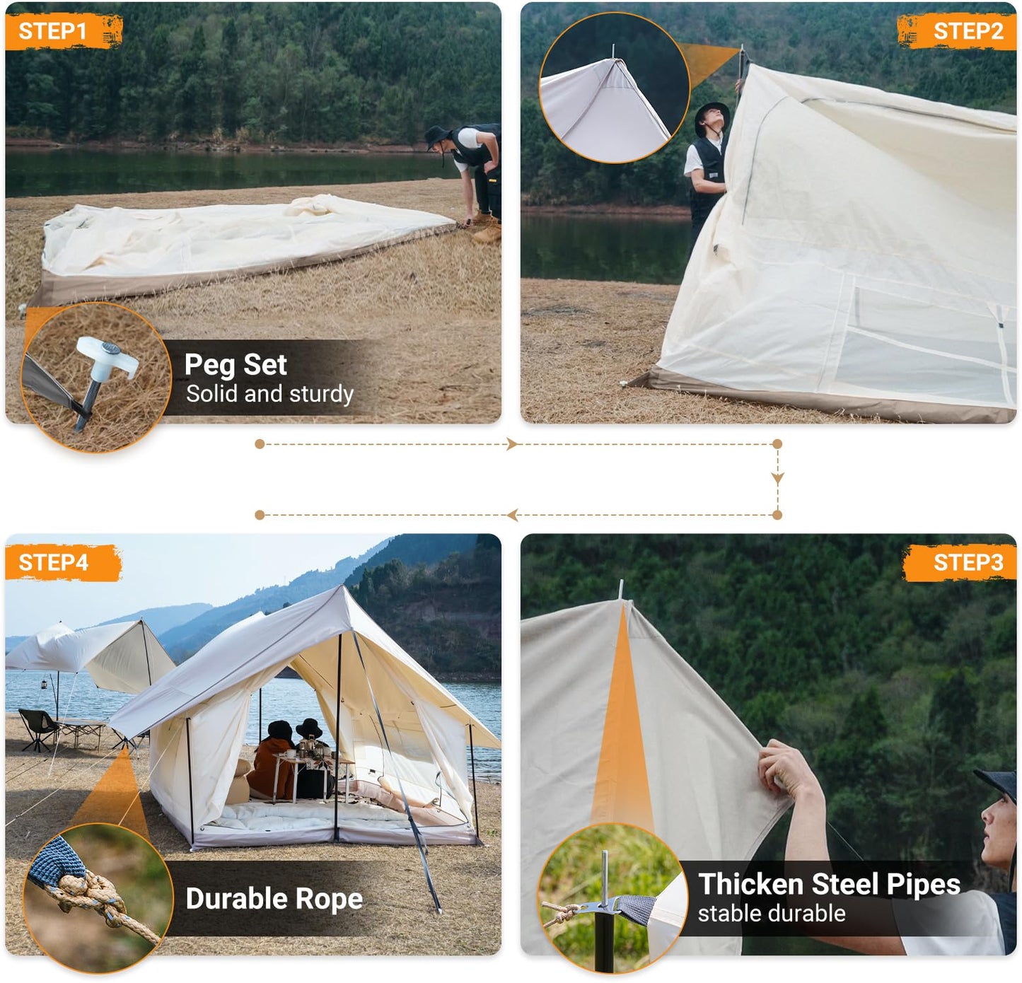 KingCamp 6-8 Person Canvas Tent for Camping Waterproof & Windproof Cabin Tents with Large Mesh Windows, Easy Setup, All Season Wall Tent for Family Camping, Hiking, and Outdoor Events